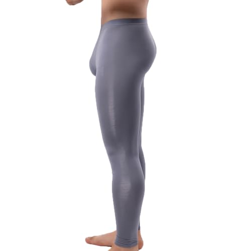 Men's Ice Silk Sheer Leggings Pants Underwear Bottoms Low Rise Elastic Trousers Long Johns3
