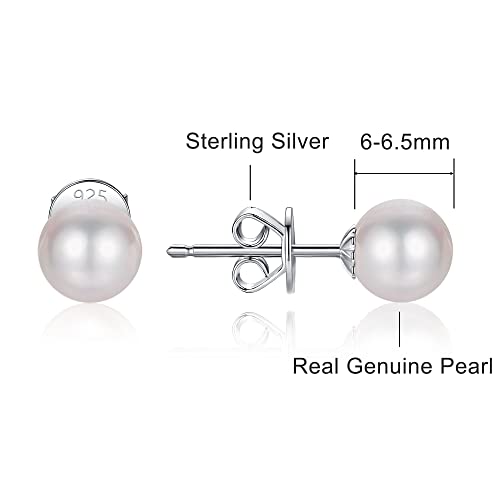 Pearl Stud Earrings For Women 925 Sterling Silver Sensitive Genuine 6Mm White Real Round Freshwater Cultured Pearls Everyday Earrings Studs Ladies (W-6-6.5Mm) #TOP1