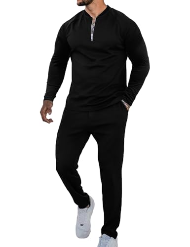 LecGee Mens 2 Piece Tracksuit Long Sleeve Zip Polo Shirts Set Jogging Casual Sweatsuit Athletic Outfits