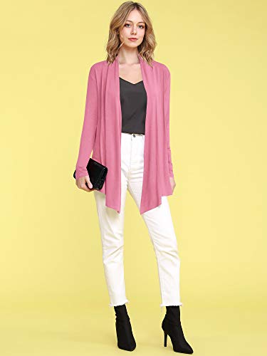 Image of Lock and Love Women's Draped Front Open Asymmetrical Cardigan - Casual Long Sleeve Lightweight Duster