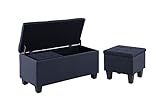 Tassullo Set of 3 Hinged Storage Ottoman, 38'' Ottoman Bench with Storage and Thick Seating, End of Bed Bedroom Bench Window Bench with 2pcs Small Foot Rest (Blue - Fabric)