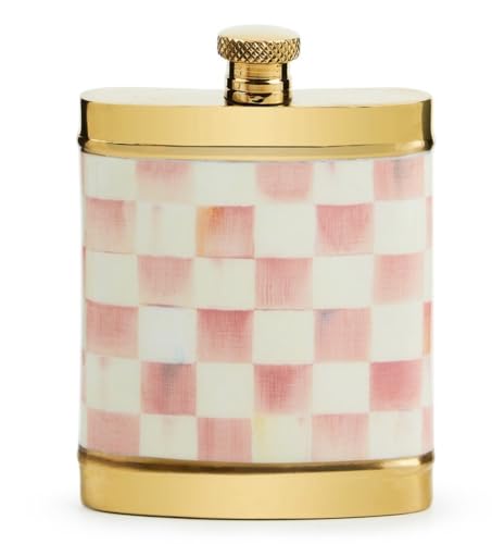 MacKenzie-Childs Rosy Check 3260 Flask - Pink and Gold Checkered Flask