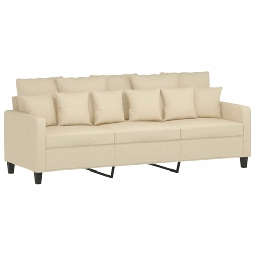 vidaXL Sofagarnitur 4-TLG., Sessel Couch mit Kissen Fußhocker, Sofa Wohnzimmersofa mit Armlehnen, Couchgarnitur Designsofa Sitzmöbel Polstermöbel, Creme Stoff – Bild 6