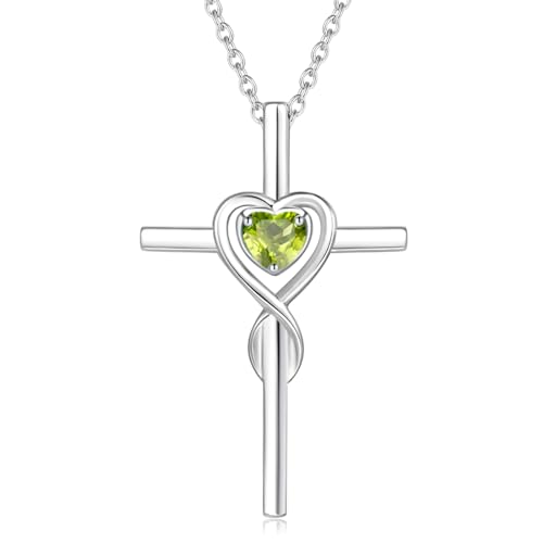 FANCIME Peridot Cross Necklace For Women Sterling Silver Birthstone Peridot Infinity Heart Cross Pendant August Birthstone Jewelry Gifts Valentines Day Gifts for Women