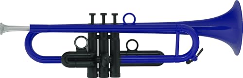 Classic Cantabile MardiBrass Trompeta de plástico ABS, 450g, válvulas Perinet, incluye 2 boquillas, funda y válvulas de repuesto. Azul, para niños y adultos.