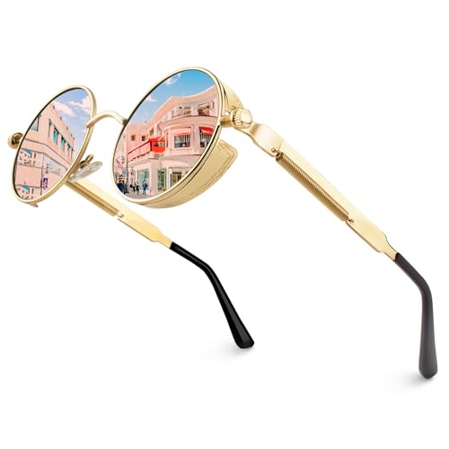 Cgid E72 Steampunk Estilo Retro Inspirado Círculo Metálico Redondo Gafas De Sol Polarizadas Para Hombres