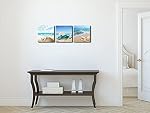 Pyradecor 3 Panels Starfish Seashell Bottle Beach Pictures on Canvas Wall Art Modern Seascape Stretched and Framed Giclee Canvas Prints Seaview Landscape Artwork for Bedroom Home Office Decorations