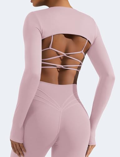Image of YEOREO Women Crop Top Long Sleeve Bolero Open Front Workout Cropped Shirts Sports Shrug
