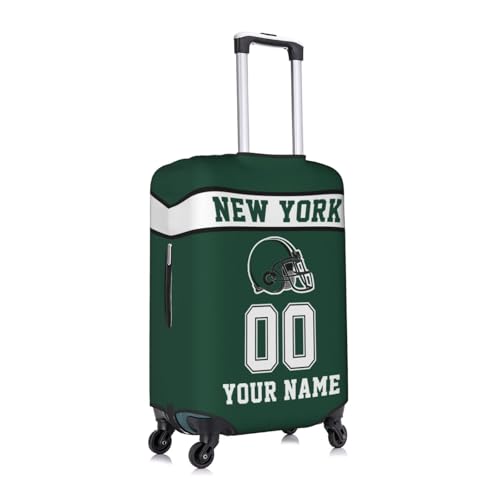 Image of Custom New York J Luggage Cover Personalized Football Style Suitcase Cover with Name Number Customized Washable Elastic Sports Travel Suitcase Protector for Business Vacation Gifts