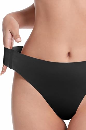 Image of LUCKMEEY Cotton Thongs for Women Seamless Thongs for Women No Show Thong Panty Liners Workout G-String Thongs Underwear