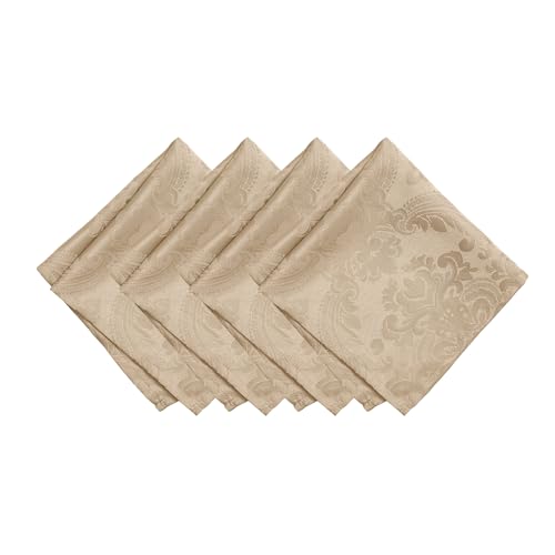 Elrene Home Fashions Caiden Elegance Damask Waterproof, Stain & Wrinkle Resistant Fabric Napkins (Set of 4), 17" x 17", Taupe