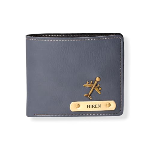 Image of Men's Personalized Wallet I Customized Slim Stylish Leather Purse with Name & Charm I Unique Birthday Anniversary Gift for Men Boy Love Husband Employees Clients - (Grey)