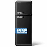 BAKAJI Frigorifero 240 Litri Doppia Porta Design Anni 50, Frigo con Congelatore Salvaspazio, Silenzioso, Temperatura Regolabile, Alto Livello di Stoccaggio, 54.5 x 54.5 x 147 cm (Nero)