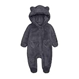 Children's Boys and Girls Outfit Long Sleeve Bear Hooded Coat Fashion 2025 Winter Jumpsuit Fleece Loose Romper Dark Gray