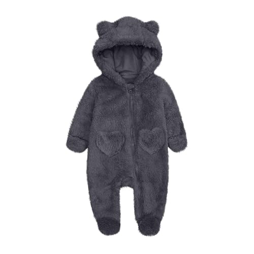 Children's Boys and Girls Outfit Long Sleeve Bear Hooded Coat Fashion 2025 Winter Jumpsuit Fleece Loose Romper Dark Gray