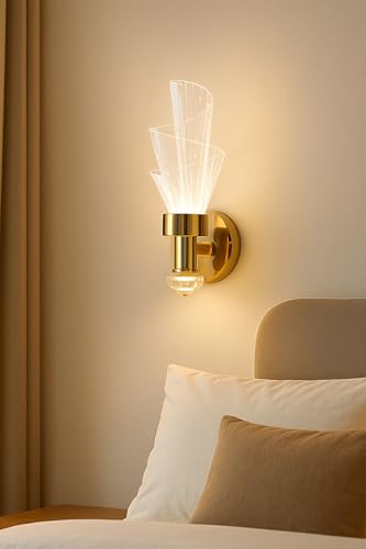 Image of Modern Luxury Wall Lamp with Designer Glass Shade | Gold Finish Wall Light for Living Room, Bedroom & Hall | Warm LED Glow | Premium Metal & Glass Build