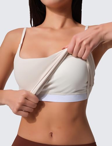 Image of Womens Scoop Neck Longline Sports Bra U Back Adjustable Strap Double Lined Workout Crop Tank Top with Built in Pads