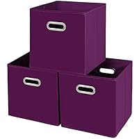 Yunkeeper Fabric storage bins Cubes, Fabric Cube Organizer with Handle, Foldable Cube Bins for Cloth or Accessary Storage, 11x11x11, Set of 3, (Purple)