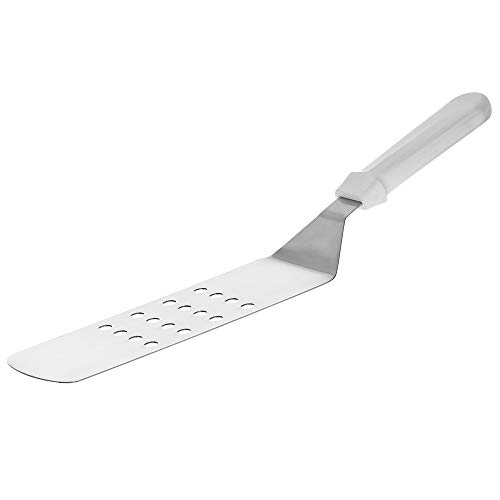 Perforated Turner Spatula with White Handle for Griddle Grill, 8 x 3-Inch Stainless Steel Flexible Blade Turner with Plastic Handle, Commercial Grade Spatula by Tezzorio