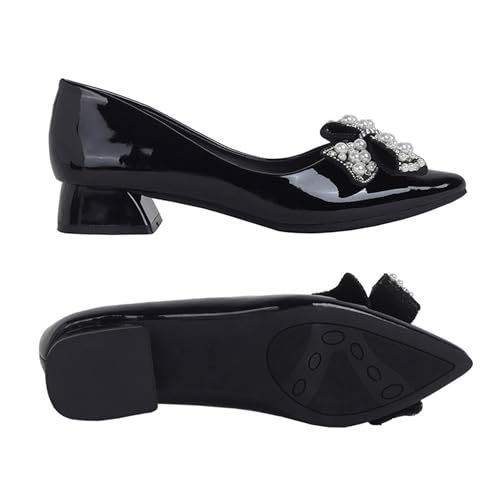 Image of Women's Pumps Low Chunky Block Heel Work Dress Shoes for Office | Breathable and soft Rhinestone Wedding Pointed Toe Comfortable Slip on