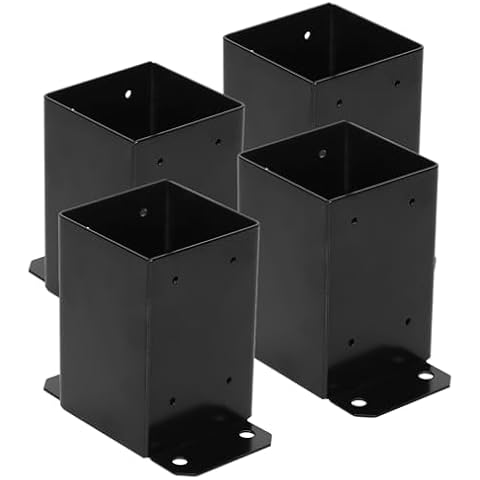 MIXXIDEA 4x4 Deck Post Base 4 PCS, Inner Size 3.6 x 3.6 Inch, Heavy Duty Metal Black Powder Coated Fence Post Brackets for Wood Fence Concrete Support Deck Base Plate Cover