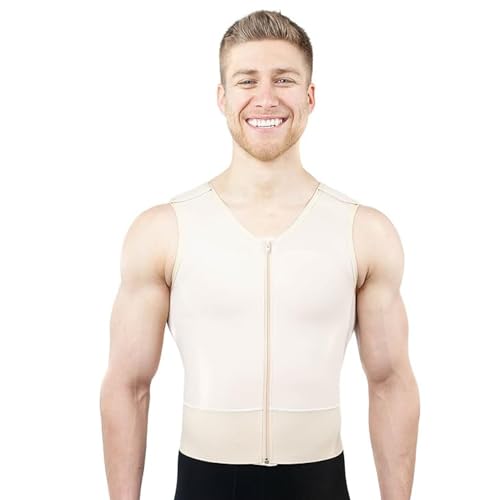ContourMD Mens Compression Vest – Post Surgery Shirt Garment After Liposuction, Medical Grade Vest for Breast & Chest Support