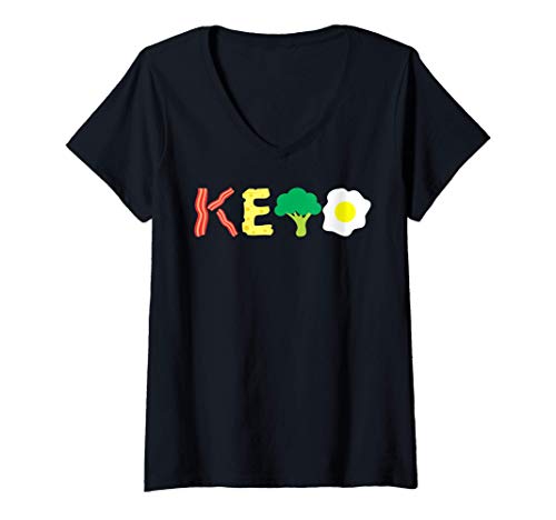 Womens Bacon Cheese Broccoli Egg Keto Diet Ketosis V-Neck T-Shirt