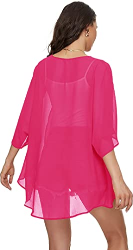 Image of Indian Trendy Women's Solid Puff Sleeve Kimono Cardigan Loose Cover Up Casual Blouse Top Chiffon