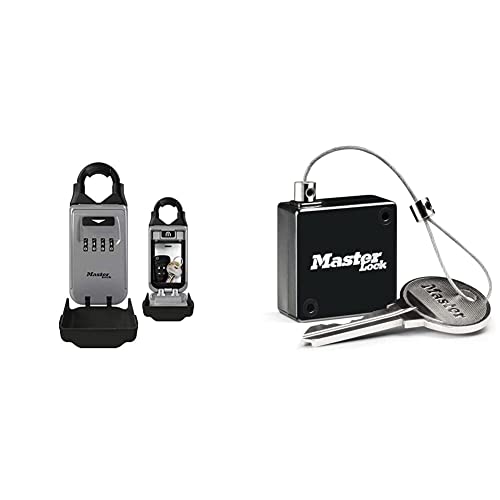 Master Lock Schlüsseltresor + Ausziehbares Schlüsselkabel [Kombination] [Einstellbarer Bügel] [Wetterfest] 5420EURD – Schlüsselkasten Select Access