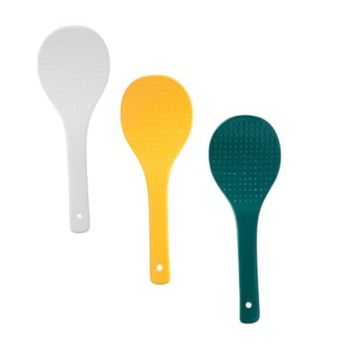 HIAKDOFT 3 piezas Cucharas de Antiadherentes para Arroz Mango Ergonómico y Diseño Antideslizante Utensilios de Cocina Multifunción para Hogar y Restaurante Colores Blanco Verde y Amarillo