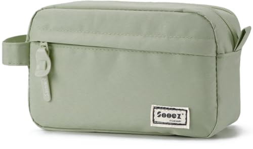Image of Sooez Original High Capacity Pencil Case, Big Pencil Bag Pouch Box Organizer Pen Case, Aesthetic Supply for Girls Adults, Portable Journaling Supplies with Easy Grip Handle & Loop, Olive Green