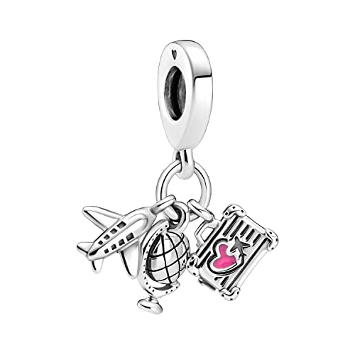 Charm Nuevo 2022 MariaFonte Compatible Todas Las Marcas World Maleta Viaje Avión Airplane Lucky Colgantes Plata 925 Ofertas Originales Cumpleaños Aniversario Amistad Mamá Corazón Familia Navidad