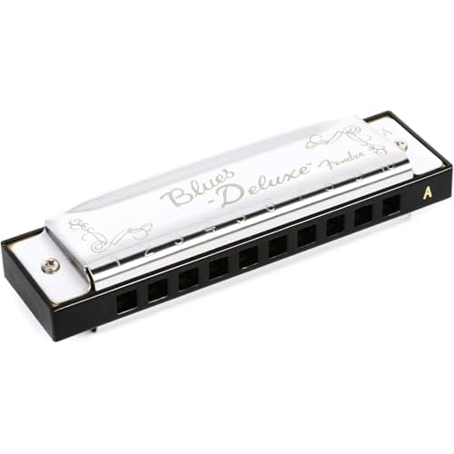 Fender Blues Deluxe Armónica, Clave de A, 10 Orificios, Cromada en Níquel, Incluye Estuche