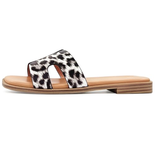 KENMITDY Sandals for Womens Slip On Fashion Flat Sandals Soft Memory Foam Slides Comfortable Leather Open Toe Slide Summer Dressy Leopard Size 11 — view 4
