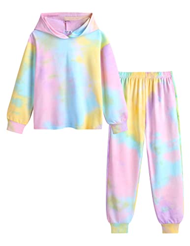 Flypigs Tie Dye Sweatsuit For Girls Two Piece Joggers Set Cute Pullover Long Sleeve Sweatshirt And Sweatpants With Elastic Waistband Medium #TOP22
