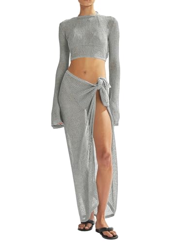 Women's Swimsuits Cover Ups Set for Crochet Bathing Suit Hollow Out 2 Piece Bikini Coverup Beach Swimwear