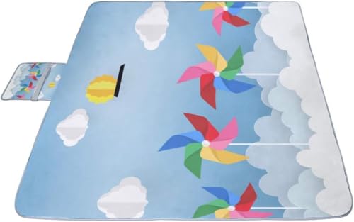 レジャーシート 風車 ピクニック 折りたたみ 撥水 アウトドア クッション マット コンパクト 花見 運動会 キャンプ 遠足 花火大会 ヨガ 座布団 厚手 大判 145x150cm 持ち運び便利