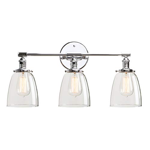 Permo Vintage Industrial Antique Three-Light Wall Sconces with Oval Cone Clear Glass Shade (Chrome)