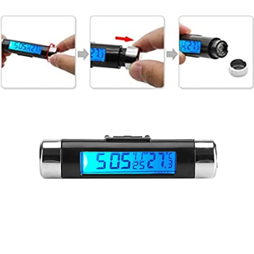 Pssopp Lcd Display Digital Clip-On Car Clock Thermometer Temperature Meter Gauge Automotive Mini Clock Monitor With Backlight For Truck Car(Blue Back Light) #TOP5