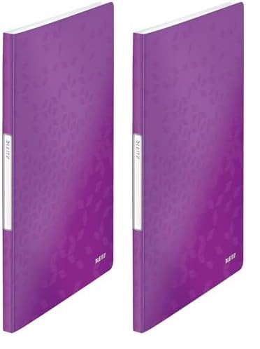Leitz A4 Display Book, 20 Pockets, 40 Sheet Capacity, Transparent Pockets, Purple, WOW Range, 46310062 (Pack of 2)