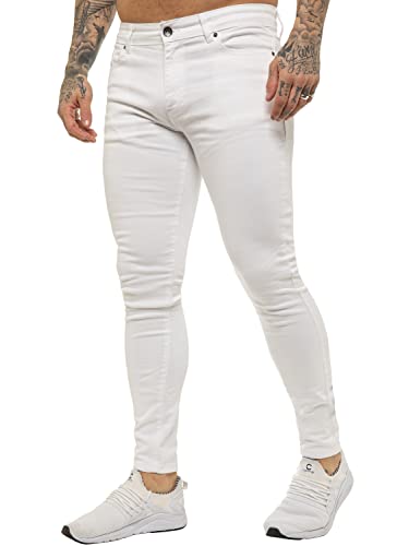 BRAND KRUZE Pantalon en jean designer pour homme KZ106 Skinny Coupe slim ajustée Denim décontracté super stretch, blanc, 32W / 34L