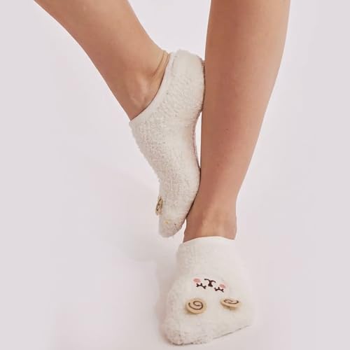 Image of 3Pairs Ankle Socks Low cut Pom Pom Fluffy Fuzzy Warm Winter Plush Slipper Socks For Women