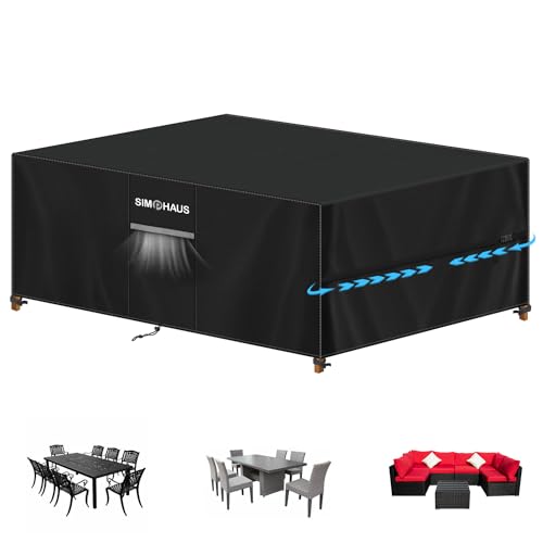SIMPHAUS Funda de Mesa Exterior Impermeable Funda Conjunto Jardin Exterior Fundas Mesa y Sillas Jardin Exterior Funda Sofa Exterior con Ventilación Resistente al Viento Tela Oxford 420D 250x150x90cm