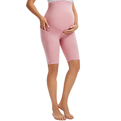 Image of MAZUSPORTS Women's Maternity Yoga Shorts Over The Belly Active Comfy Biker Workout Running Athletic Shorts Side Pockets 5"/9"