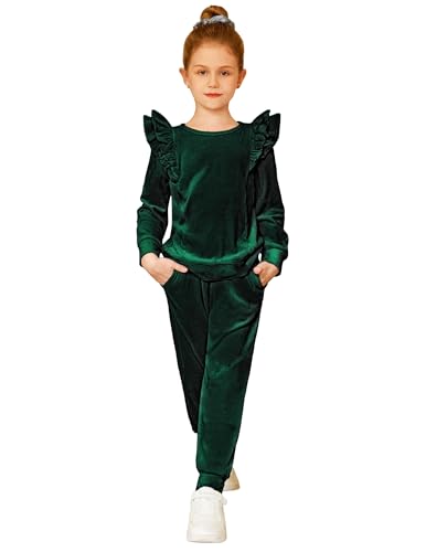 Image of Arshiner Girls 2 Piece Outfits Velour Tracksuit Ruffle Sweatshirt Sweatpant | Cute Clothes, Sweatsuit, Long Sleeve Pullover, Fall Winter Clothing Sets, for 3-10 Years