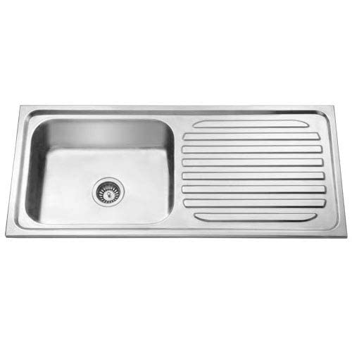 Image of CROCODILE 304 GRADE Stainless Steel Single Bowl Kitchen Sink with Drainboard (Glossy, 42 inchx20 inchx9 inch)