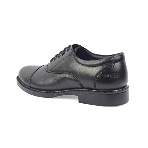 Image of XHUGOY Medium Range Police Oxford Complete-Leather Shoe for Men in Black N TAN (RED) Colour