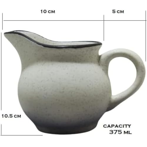 Image of Ceramic Off-White 375 ml Gravy Pot or Milk Pot Microwave and Dishwasher Safe for Serving Greavy or Milk (Mirakii 472 B)