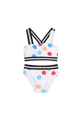 Image of LIZENS Girls Two Piece Polka Dots Swimwear 2-12Years Bikini Set One Shoulder Beach Bathing Suit for Kids Swimsuit