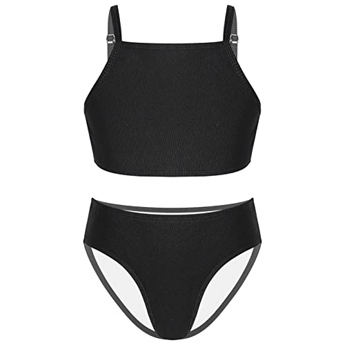 iiniim Traje de Baño para Niña Bañador Bikini con Volantes Ropa de Baño Playa Natacion Dos Piezas 6-14 Años E Negro 11-12 años